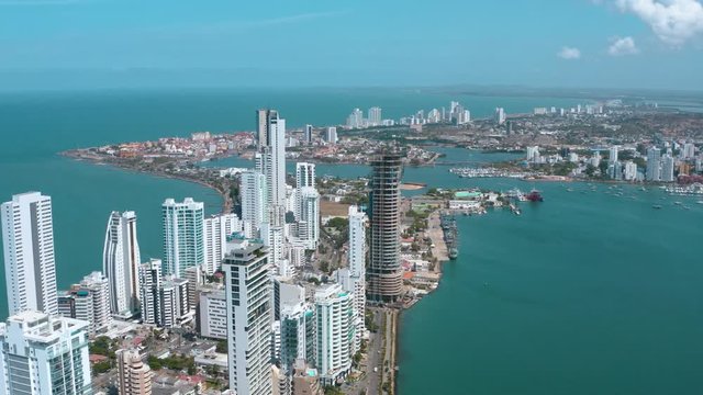 Aerial footage of Cartagena Bocagrande