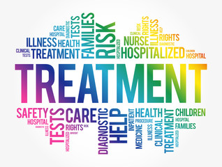 Treatment word cloud collage, health concept background
