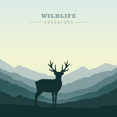 wildlife adventure elk in the wilderness green mountain landscape vector illustration EPS10