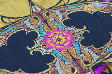 close up of homemade silk weaving traditional thai fabric