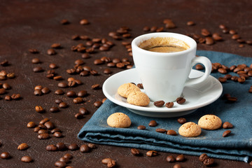 Still life with vanilla  cookies and coffee cup , selective focus with shallow depth of field