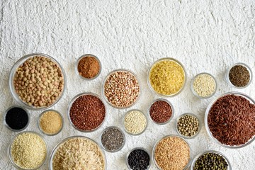 glass bowls with spices and grains