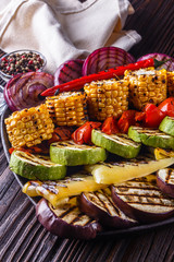 appetizing fresh grilled vegetables in a cast iron skillet