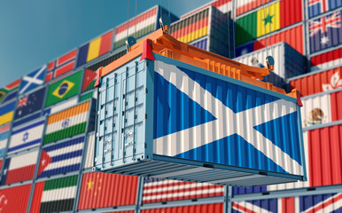 Freight container with Scotland flag. 3D Rendering