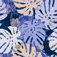 Fototapeta na wymiar Monstera leaves abstract illustration, seamless pattern.