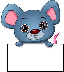cute mouse cartoon and blank sign