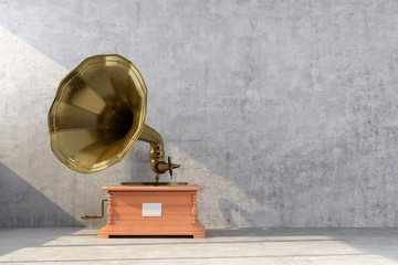 gramophone on concrete wall background
