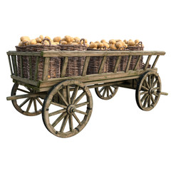 Ripe potatoes in wicker baskets