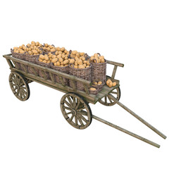 Ripe potatoes in wicker baskets