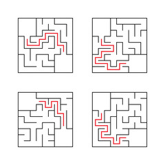 A set of mazes. Game for kids. Puzzle for children. Labyrinth conundrum. Find the right path. Color vector illustration. With answer.