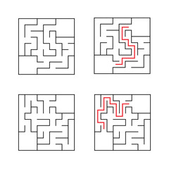A set of mazes. Game for kids. Puzzle for children. Labyrinth conundrum. Find the right path. Color vector illustration. With answer.
