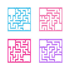 A set of mazes. Game for kids. Puzzle for children. Labyrinth conundrum. Find the right path. Color vector illustration.