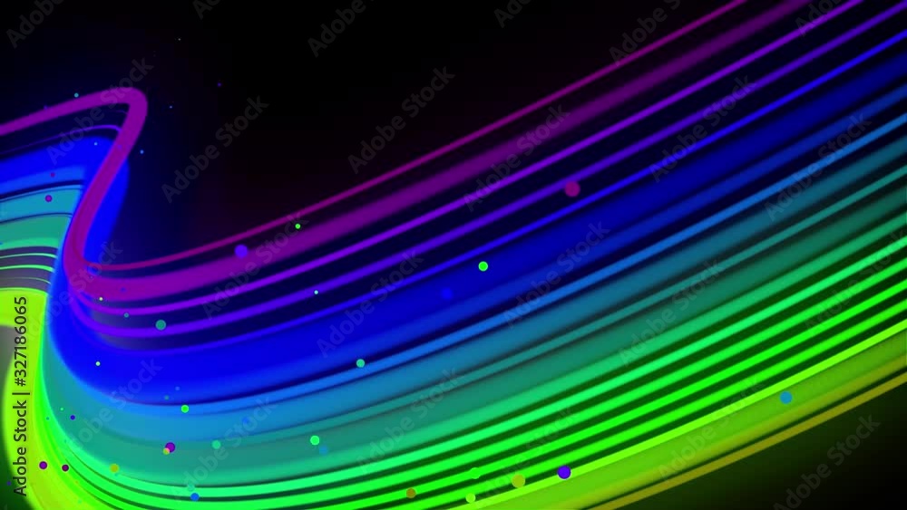 Poster multi-colored neon lines sway in the air, smoothly oscillation and wave. lines color changes cyclica