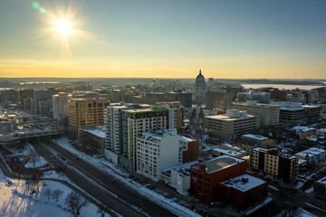 Madison wisconsin in winter from drone