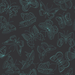 seamless pattern on a black variety of butterfly
