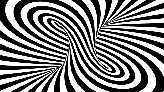 Hypnotic spiral illusion seamless looping.Black and white psychedelic optical illusion. Op art effect. 