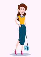 Fashionable beautiful girls. cartoon female characters in stylish clothing various fashion. Vector illustration.