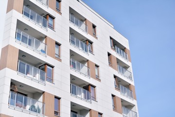 Fototapeta premium New building condominium. Modern apartment complex exterior.