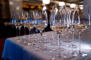 empty wine glasses on a table