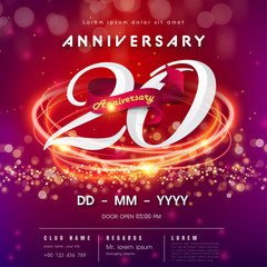 20 years anniversary logo template red and pink Abstract futuristic space background. 20th modern technology design celebrating numbers with Hi-tech network digital technology concept design elements