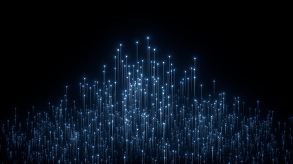 Abstract bright digital background. Neon glowing lines, luminous rays in motion, technology, network connection concept. Beautiful fireworks, colorful explosion, big bang. Falling stars. 3d rendering