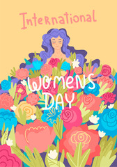 International Women's Day. Greeting card. Template for card, poster design. Vector cartoon illustration