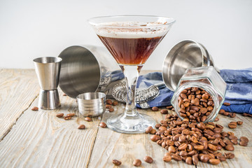 Homemade Alcohol Espresso Martini Cocktail with Vodka and Liquor