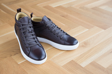 trendy brown leather sneakers