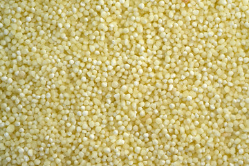 Sago closeup top view. saga palm tree food product. Artificial croup of tapioca sago from a cassava bush.