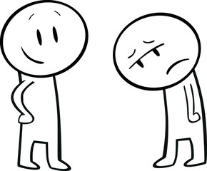 Vector drawing of happy and sad cartoon character