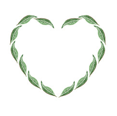 watercolor leaves heart painting on white background