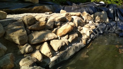 Pond Build with Sandstone in Garden