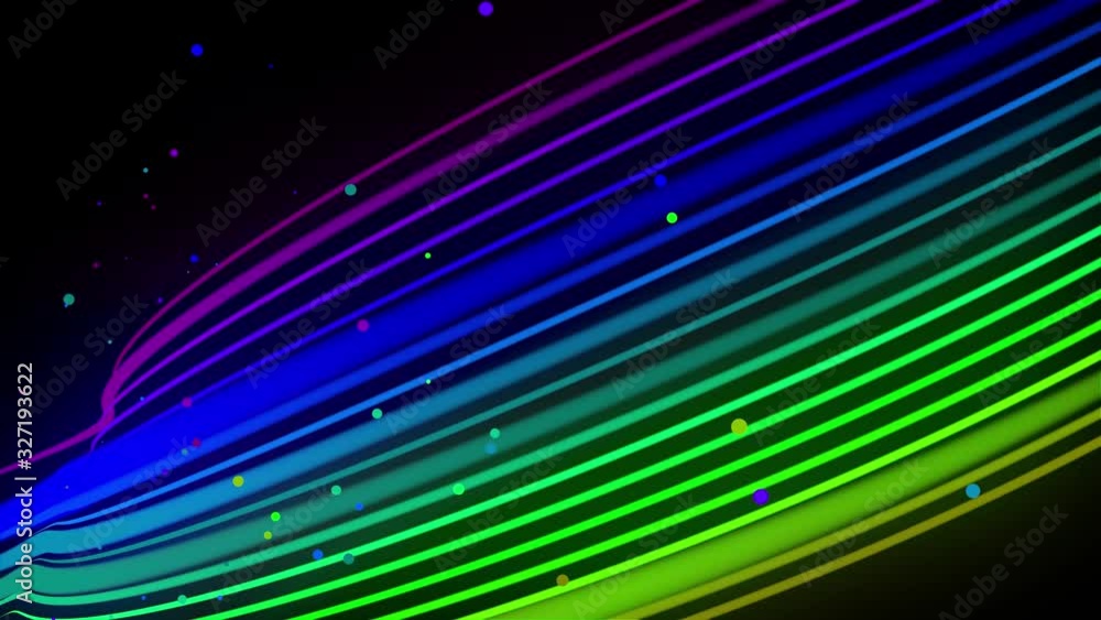 Poster multi-colored neon lines sway in the air, smoothly oscillation and wave. lines color changes cyclica