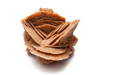 Sahara rose mineral on the white background. Sahara Rose is made of sand and water, various minerals in the Sahara Desert Sands. Top view