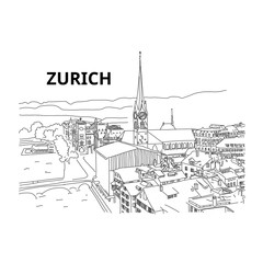 Beautiful panorama from above city zurich, sketch.
