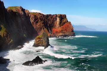 Madeira Island Roaring Sea Waves Coast Cliffs Portugal