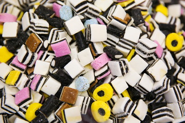 chewing marmalade closeup. multi-colored chewing sweets