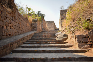 The Stone block Steps walk path in the park/Fort stock photograph image