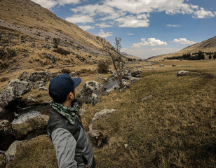 looking the horizon in the mountains with a tiny stream, highland in summer