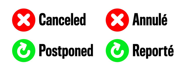 Canceled (American spelling) and Postponed symbol and french translation