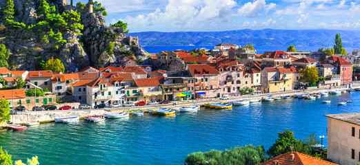 Croatia tourism and landmarks. Omis town in Dalmatia famous for trekking,rafting,canyoning
