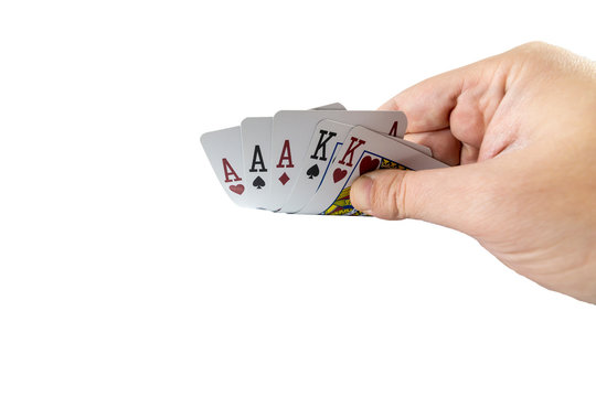 Closeup of checking playing cards isolated on white