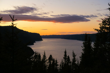 Beautiful sunset in the Fjord-du-Saguenay national park, Canada