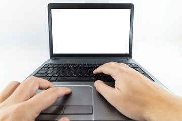Fototapeta na wymiar Closeup pov view of hands typing on laptop