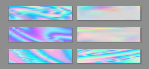 Fototapeta premium Neon holo creative flyer horizontal fluid gradient unicorn backgrounds vector collection. Kawaii 