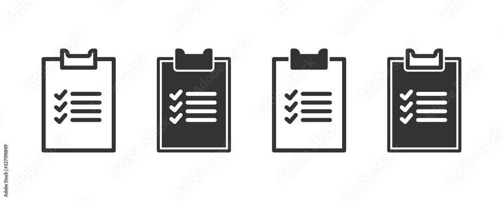 Poster checklist icons in four different versions in a flat design