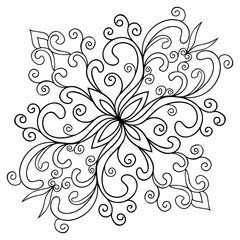 Decorative mandala on white isolated background for coloring book pages. Floral vintage elements and spirals.
