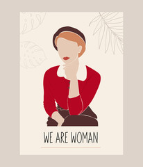 Abstract women illustration. Happy International Women's Day. Greeting card for women or Mother’s Day. Feminisms concept template design. Can be used for card, flyer, banner, poster and other users.