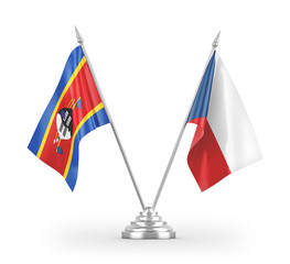 Czech and Eswatini Swaziland table flags isolated on white 3D rendering