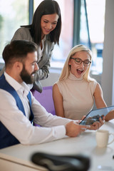 Business communication on global network connections. Business team working on innovative technology and communication.